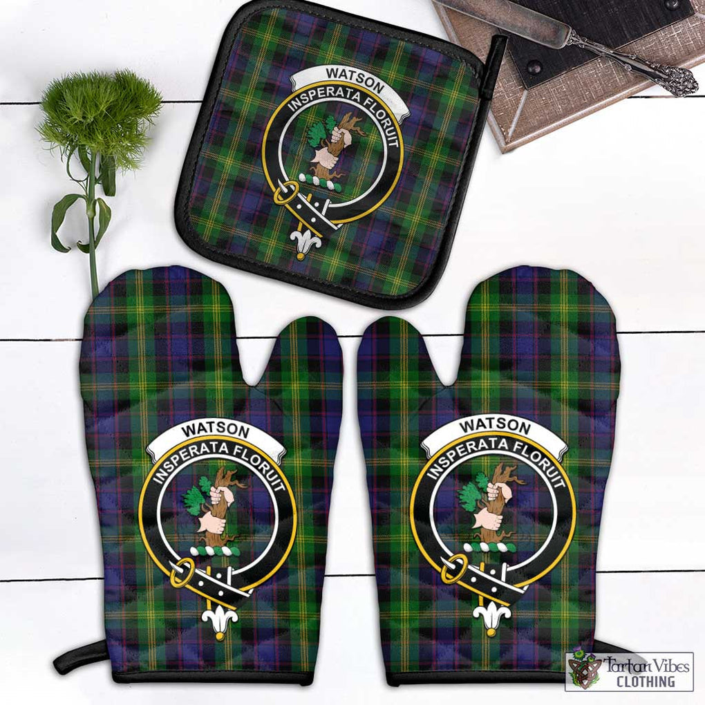 Watson Tartan Combo Oven Mitt & Pot-Holder with Family Crest Combo 1 Oven Mitt & 1 Pot-Holder Black - Tartan Vibes Clothing