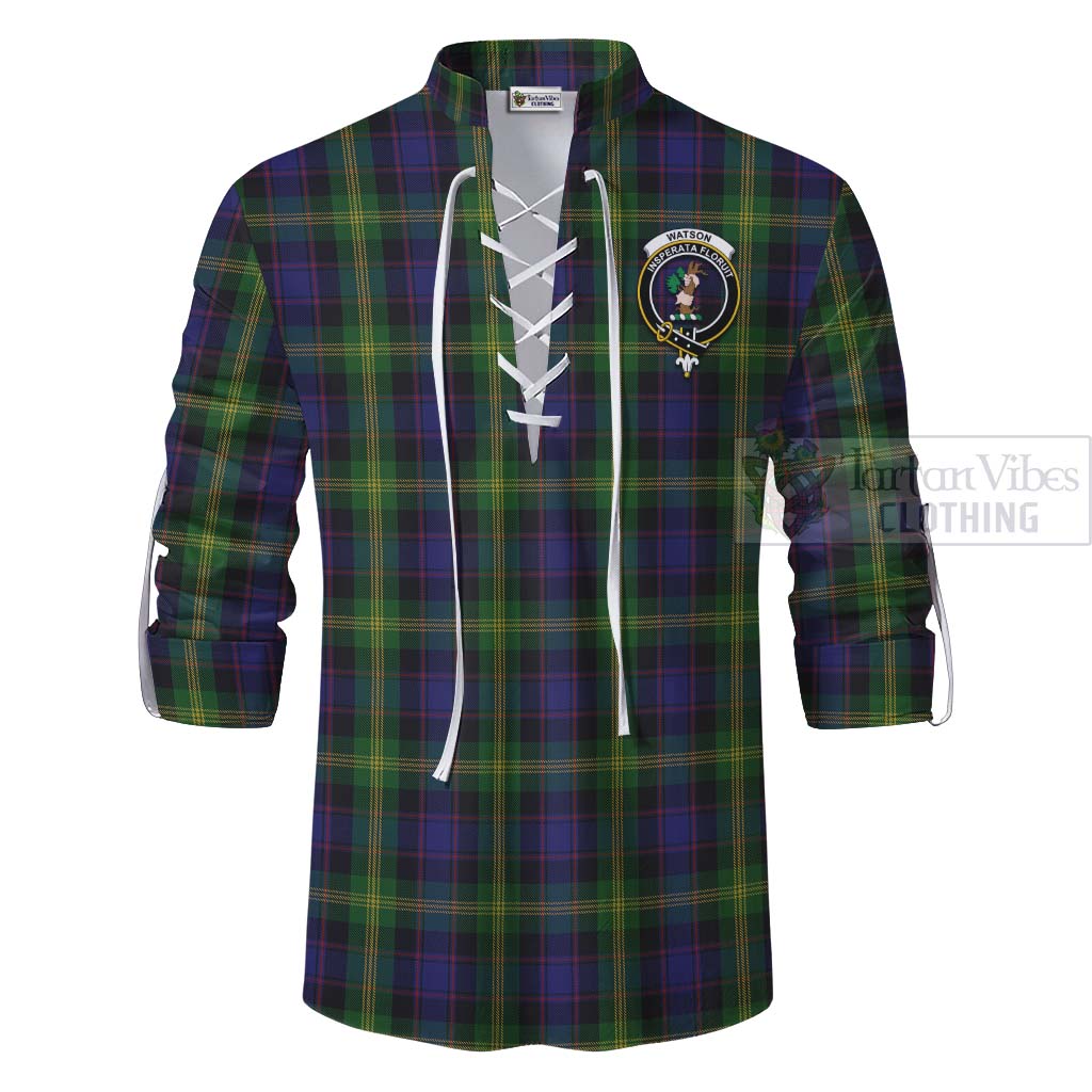 Tartan Vibes Clothing Watson Tartan Ghillie Kilt Shirt with Family Crest Celtic Skull Style