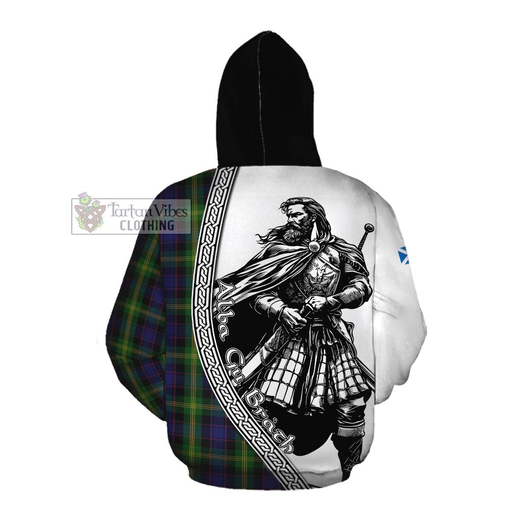 Watson Tartan Clan Crest Cotton Hoodie with Highlander Warrior Celtic Style Pullover Hoodie - Tartan Vibes Clothing