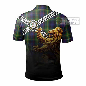Watson Crest Tartan Polo Shirt with Golden Lion Emblem Celtic Style