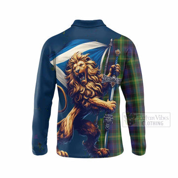 Tartan Vibes Clothing Watson Tartan Family Crest Long Sleeve Polo Shirt with Scottish Majestic Lion