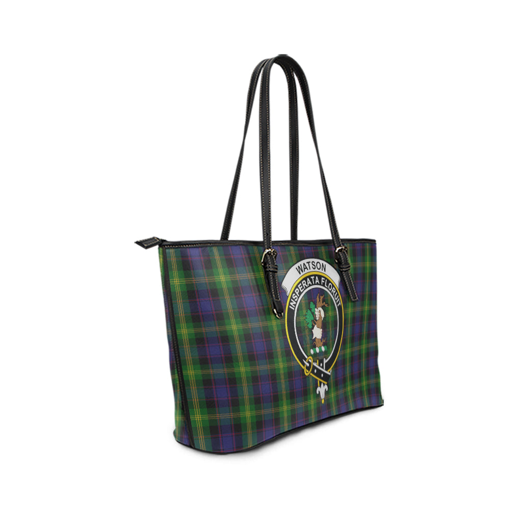 Watson Tartan Leather Tote Bag with Family Crest - Tartan Vibes Clothing