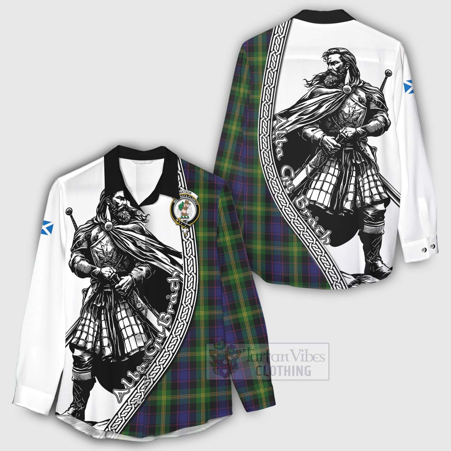 Tartan Vibes Clothing Watson Tartan Clan Crest Women's Casual Shirt with Highlander Warrior Celtic Style