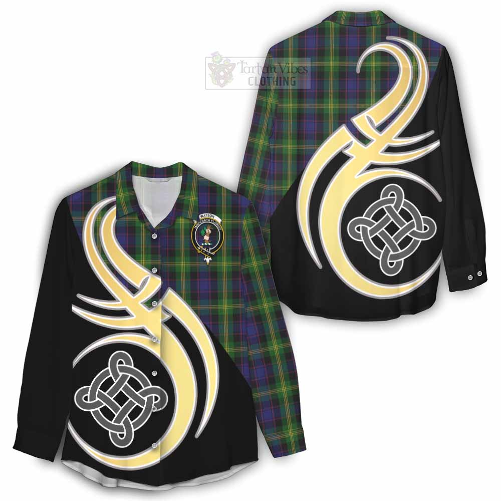 Tartan Vibes Clothing Watson Tartan Women's Casual Shirt with Family Crest and Celtic Symbol Style