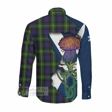 Watson Tartan Family Crest Long Sleeve Button Shirt Scottish Thistle Celtic Inspired