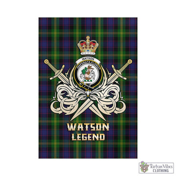 Watson Tartan Garden Flag with Clan Crest and the Golden Sword of Courageous Legacy