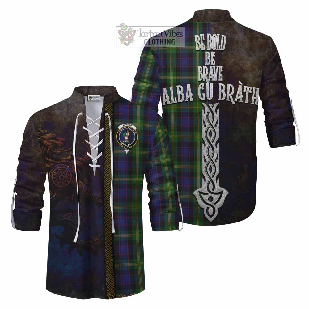 Tartan Vibes Clothing Watson Tartan Family Crest Ghillie Kilt Shirt Alba Gu Brath Be Brave Lion Ancient Style