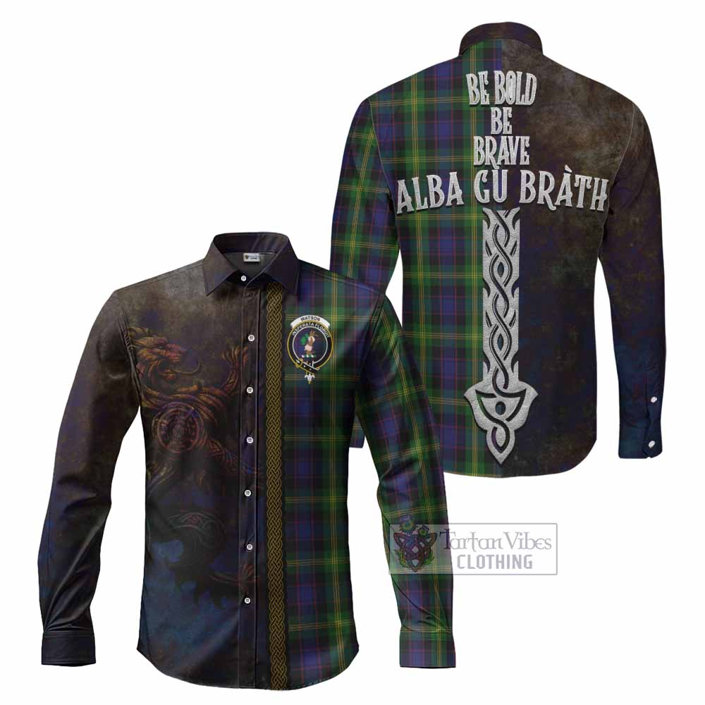 Tartan Vibes Clothing Watson Tartan Family Crest Long Sleeve Button Shirt Alba Gu Brath Be Brave Lion Ancient Style