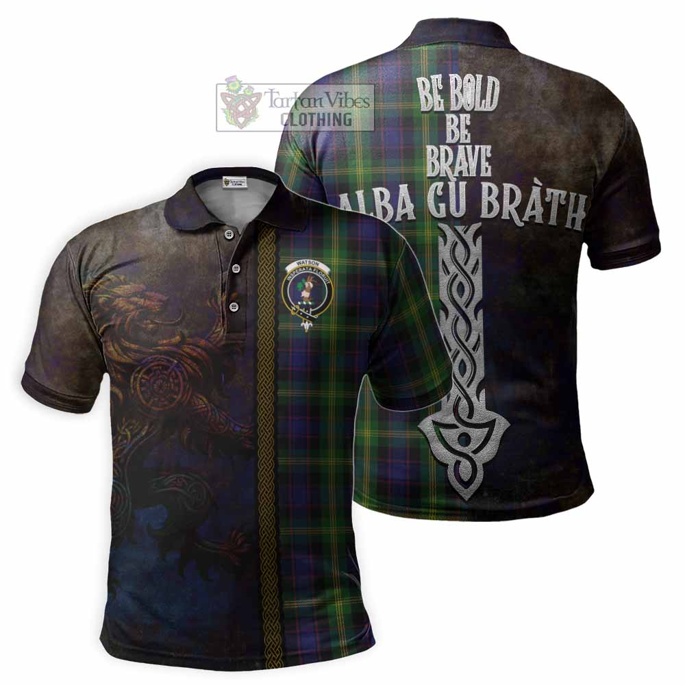 Tartan Vibes Clothing Watson Tartan Family Crest Polo Shirt Alba Gu Brath Be Brave Lion Ancient Style