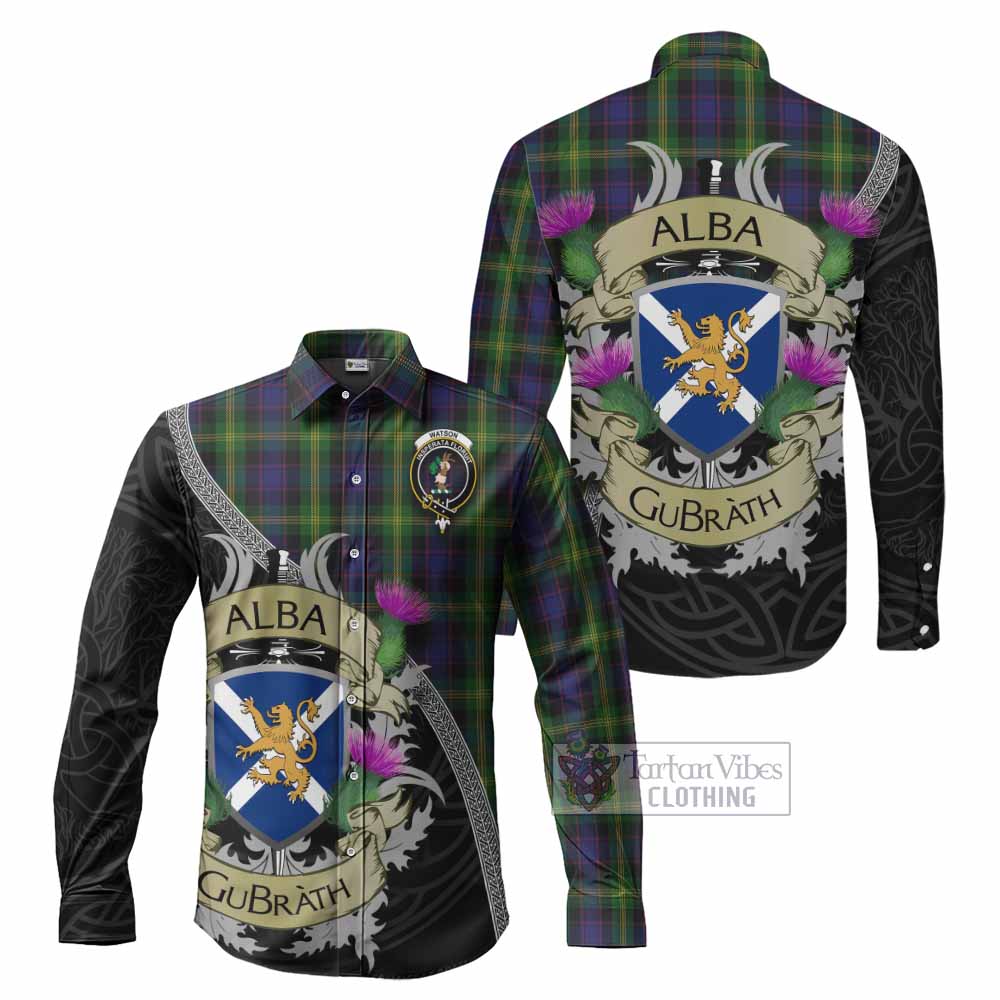 Tartan Vibes Clothing Watson Tartan Family Crest Long Sleeve Button Shirt Lion Rampant Royal Thistle Shield Celtic Inspired