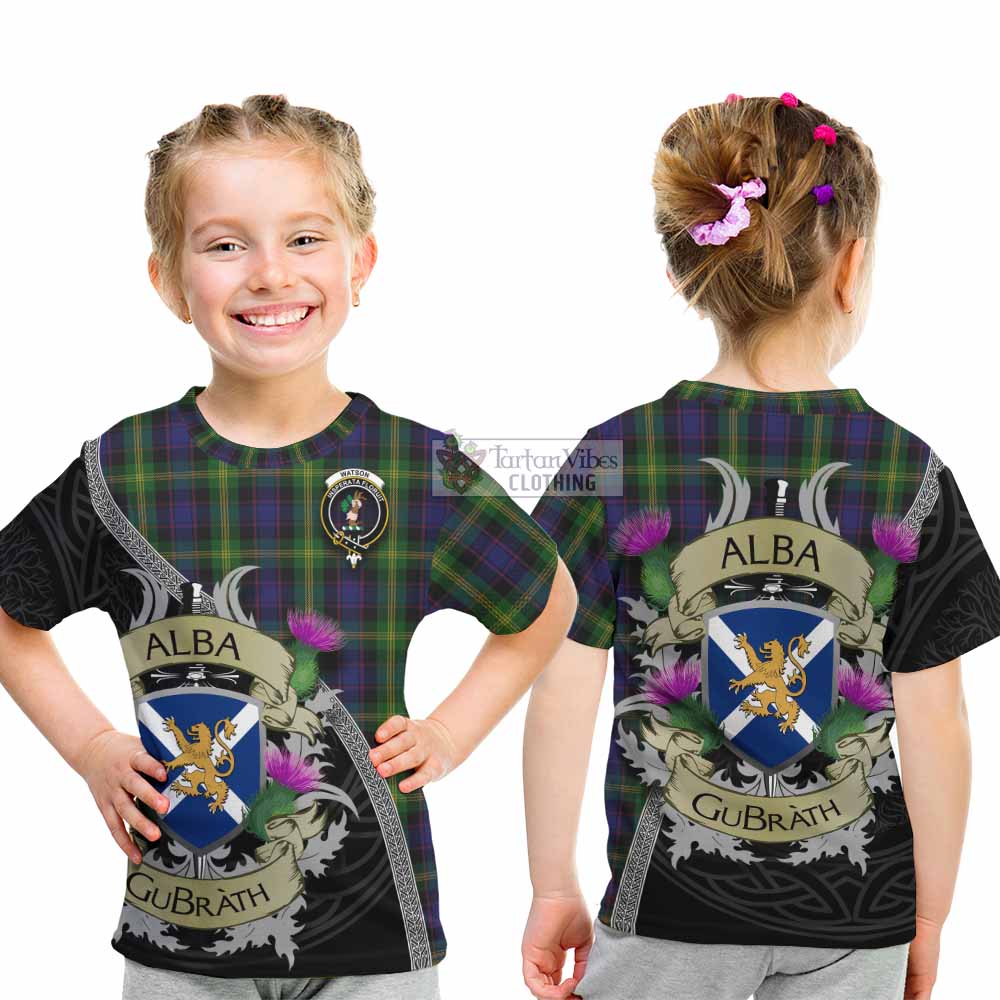 Tartan Vibes Clothing Watson Tartan Family Crest Kid T-Shirt Lion Rampant Royal Thistle Shield Celtic Inspired