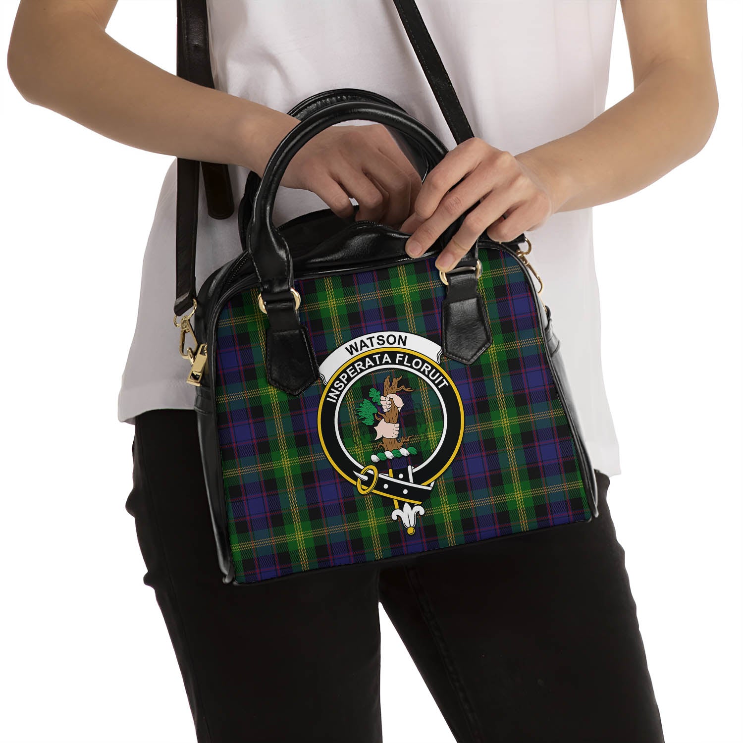 Watson Tartan Shoulder Handbags with Family Crest - Tartanvibesclothing