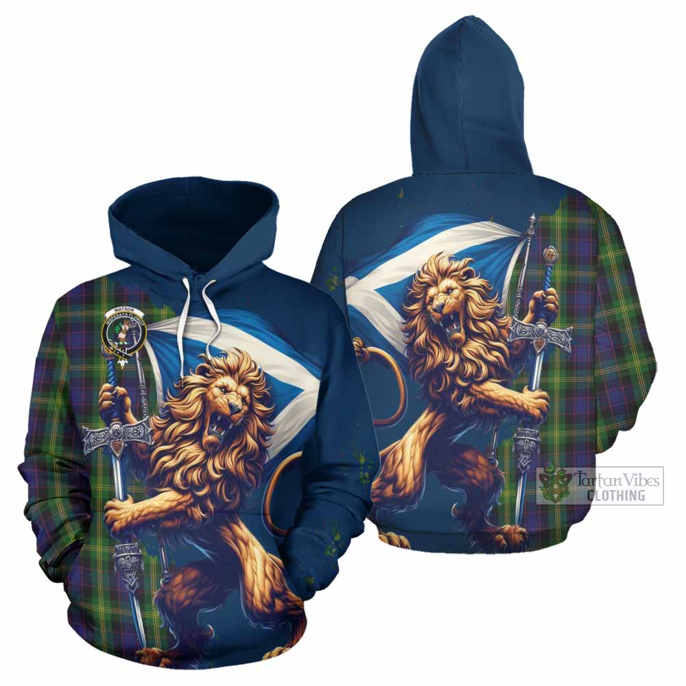 Watson Tartan Family Crest Hoodie with Scottish Majestic Lion