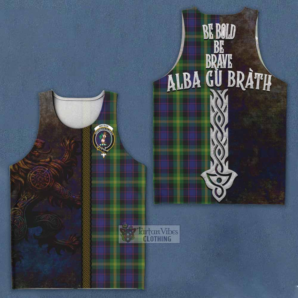 Tartan Vibes Clothing Watson Tartan Family Crest Men's Tank Top Alba Gu Brath Be Brave Lion Ancient Style