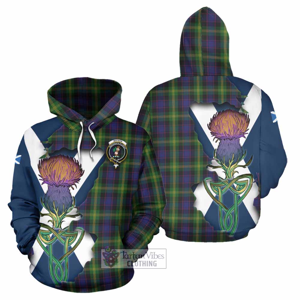 Tartan Vibes Clothing Watson Tartan Family Crest Hoodie Scottish Thistle Celtic Inspired