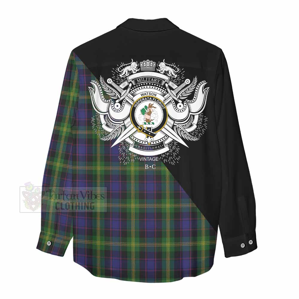 Tartan Vibes Clothing Watson Tartan Women's Casual Shirt with Family Crest and Military Logo Style