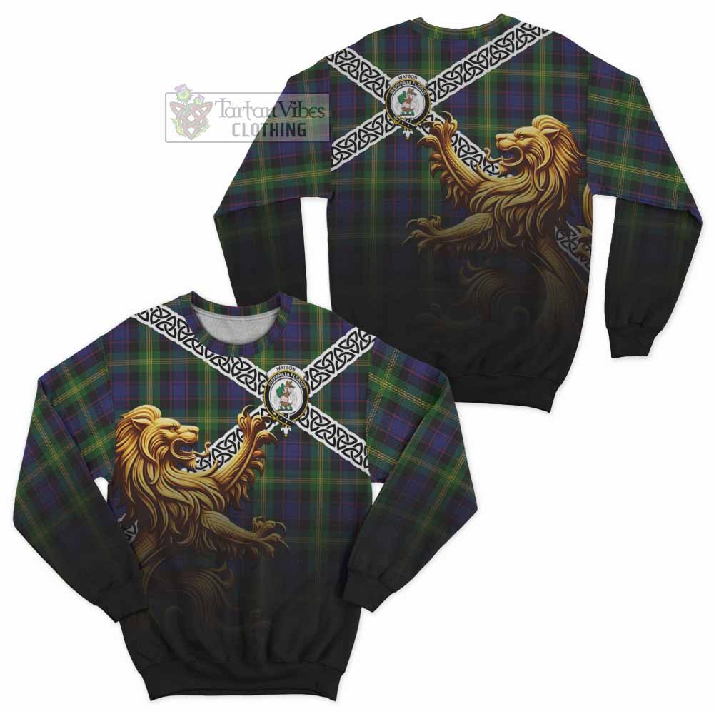 Tartan Vibes Clothing Watson Crest Tartan Sweatshirt with Golden Lion Emblem Celtic Style