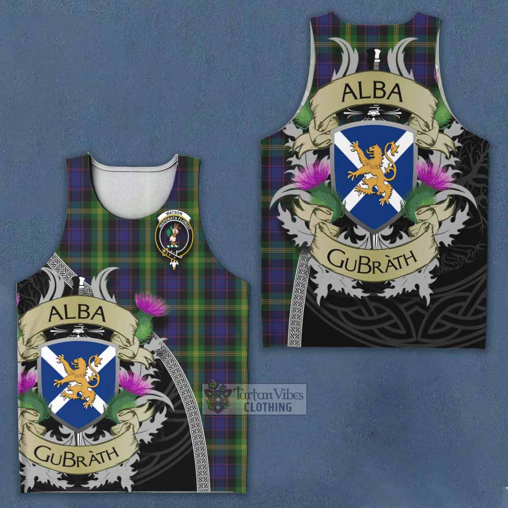Tartan Vibes Clothing Watson Tartan Family Crest Men's Tank Top Lion Rampant Royal Thistle Shield Celtic Inspired
