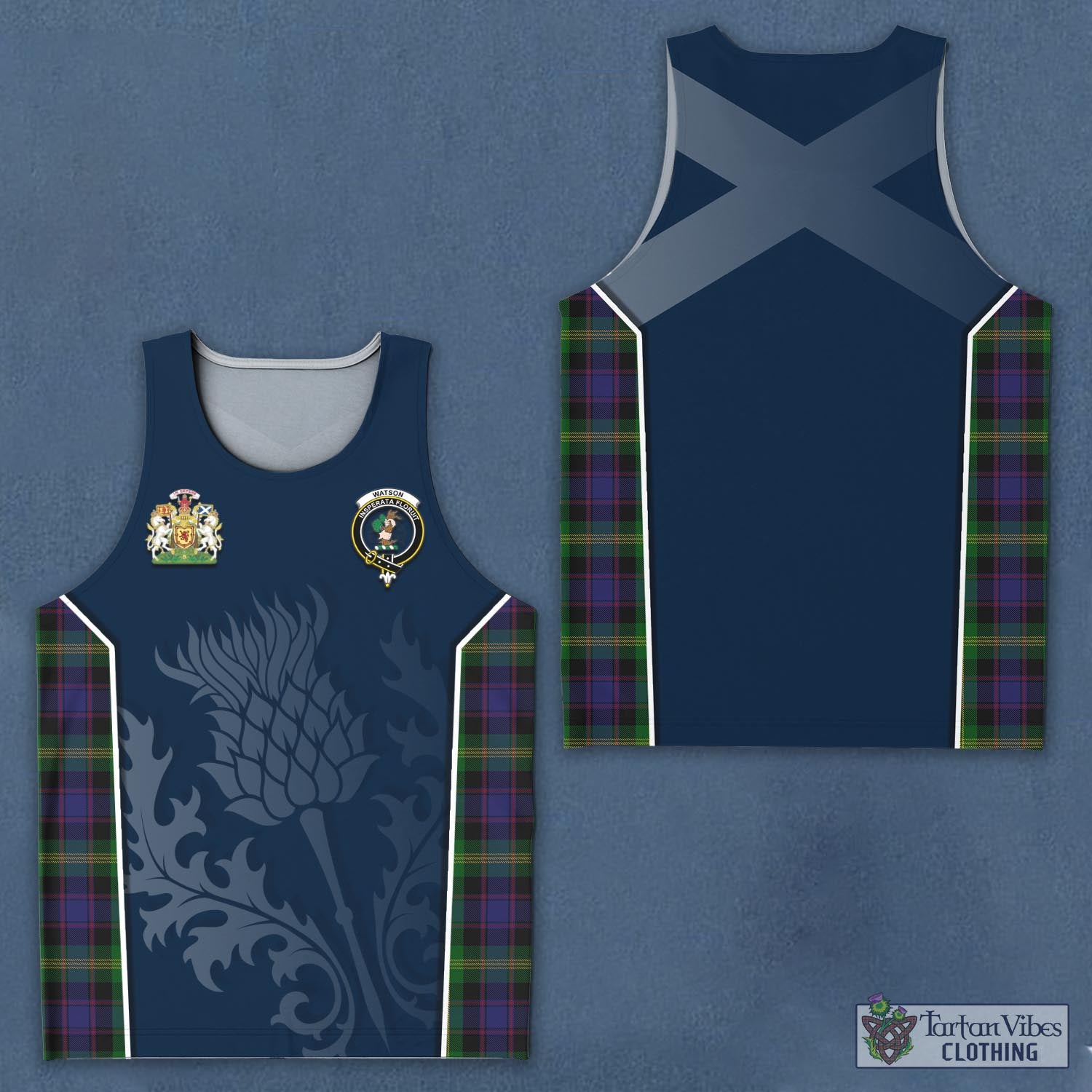 Tartan Vibes Clothing Watson Tartan Men's Tanks Top with Family Crest and Scottish Thistle Vibes Sport Style