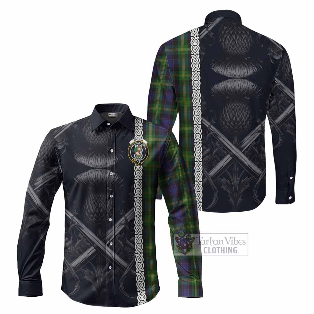 Tartan Vibes Clothing Watson Tartan Long Sleeve Button Shirt with Family Crest Cross Sword Thistle Celtic Vibes