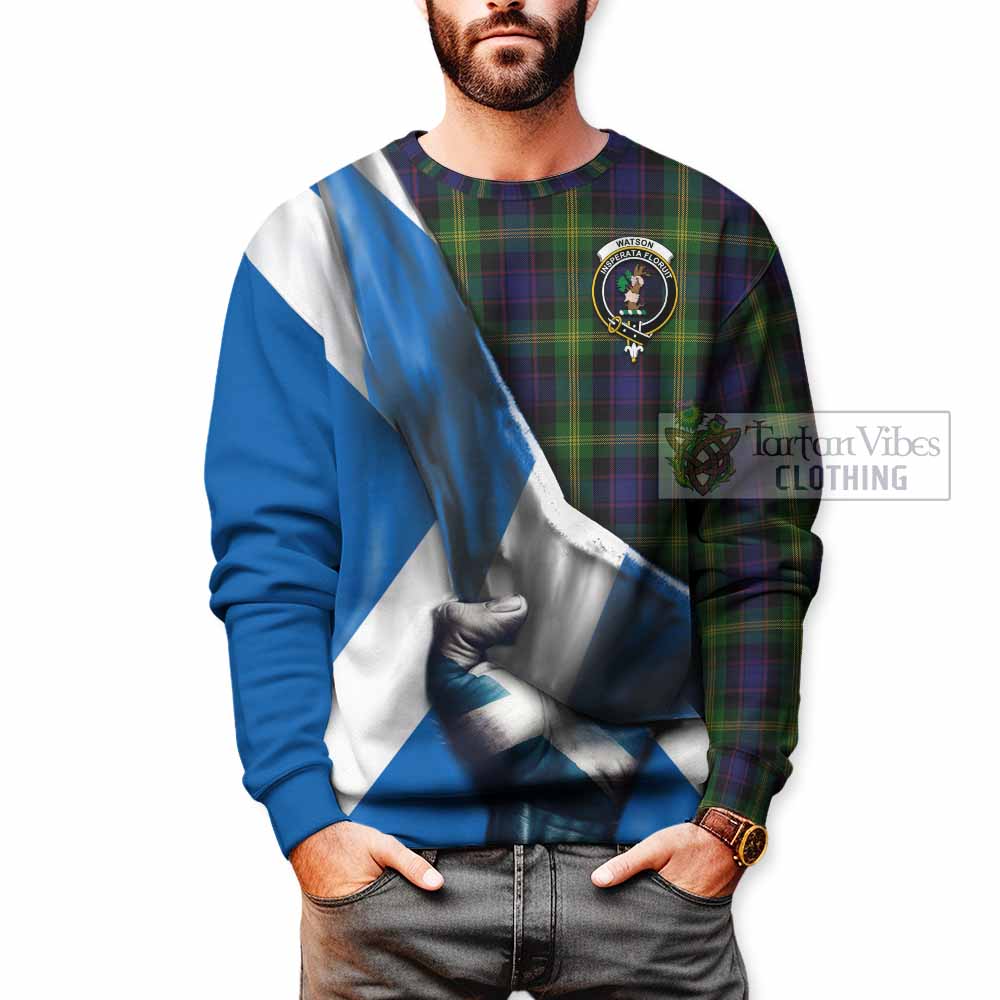 Watson Tartan Sweatshirt with Family Crest Scotland Patriotic Style - Tartan Vibes Clothing