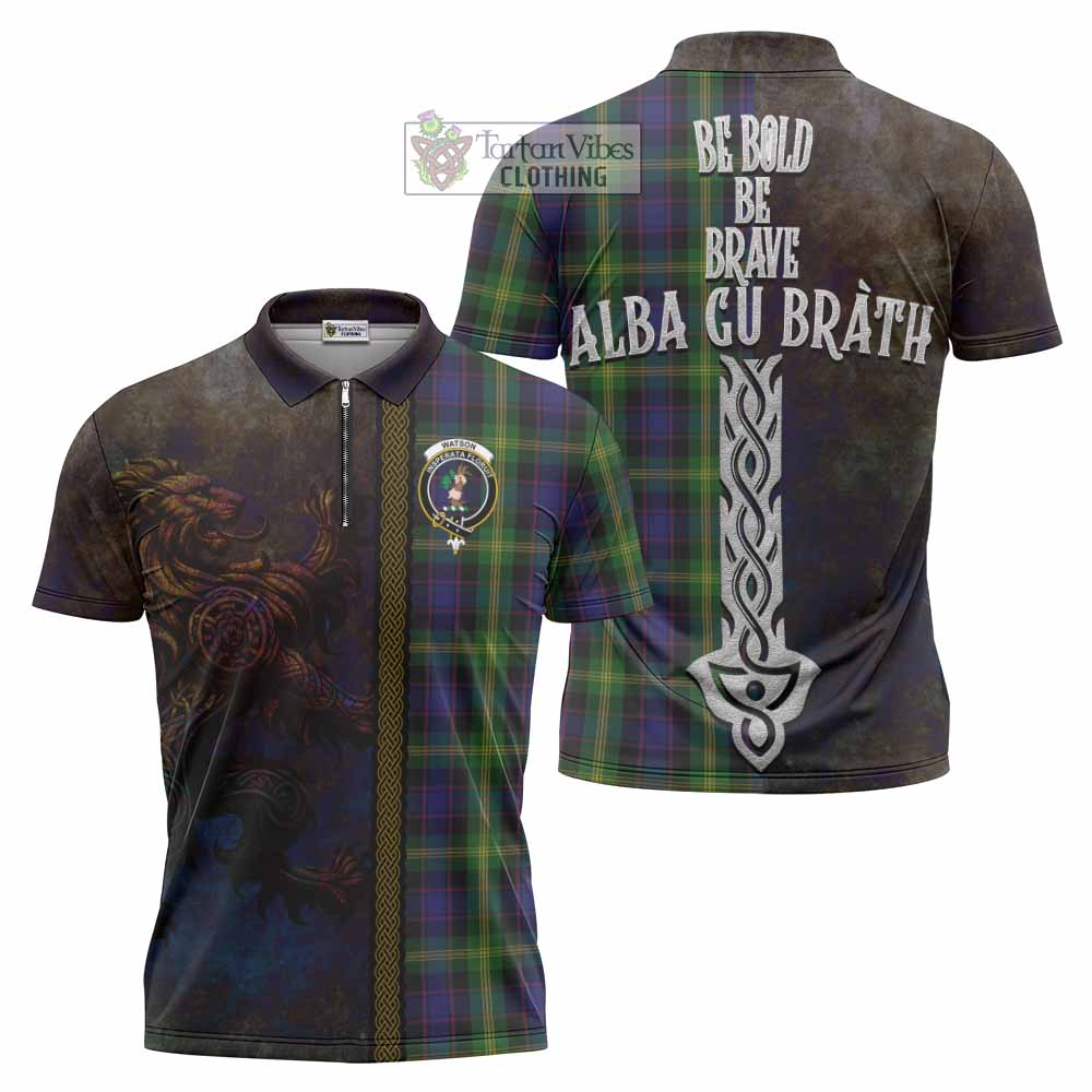 Tartan Vibes Clothing Watson Tartan Family Crest Zipper Polo Shirt Alba Gu Brath Be Brave Lion Ancient Style