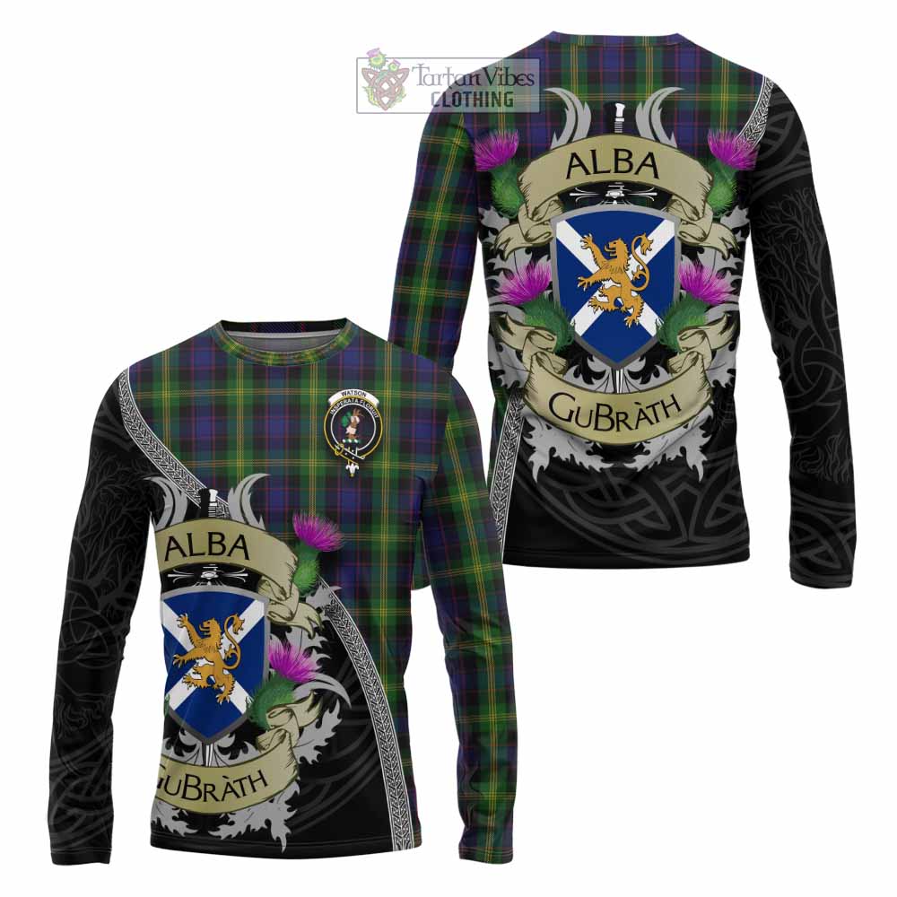 Tartan Vibes Clothing Watson Tartan Family Crest Long Sleeve T-Shirt Lion Rampant Royal Thistle Shield Celtic Inspired