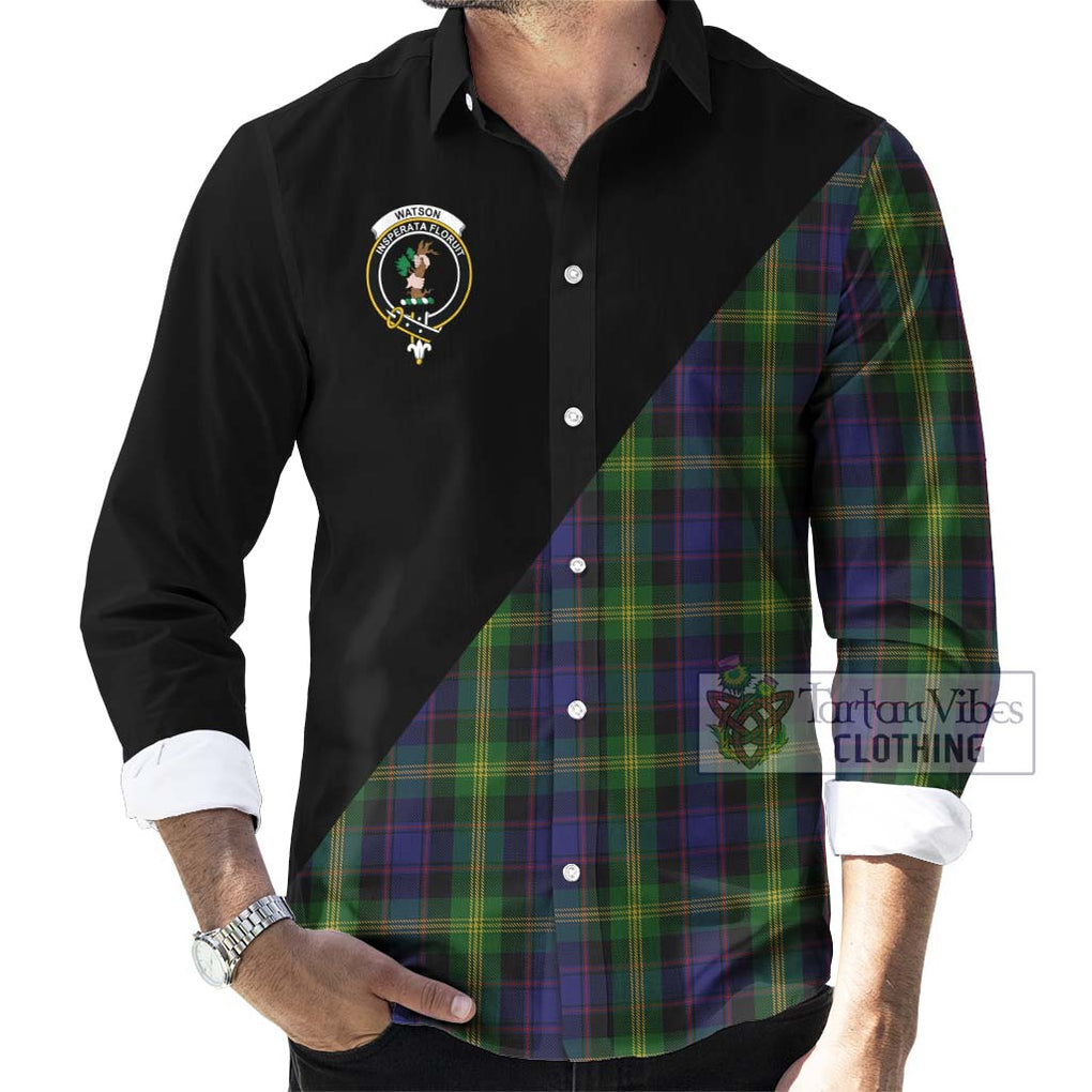 Watson Tartan Long Sleeve Button Shirt with Family Crest and Military Logo Style - Tartanvibesclothing Shop