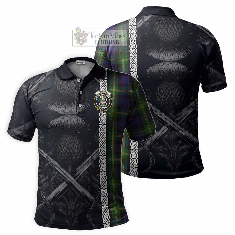 Tartan Vibes Clothing Watson Tartan Polo Shirt with Family Crest Cross Sword Thistle Celtic Vibes