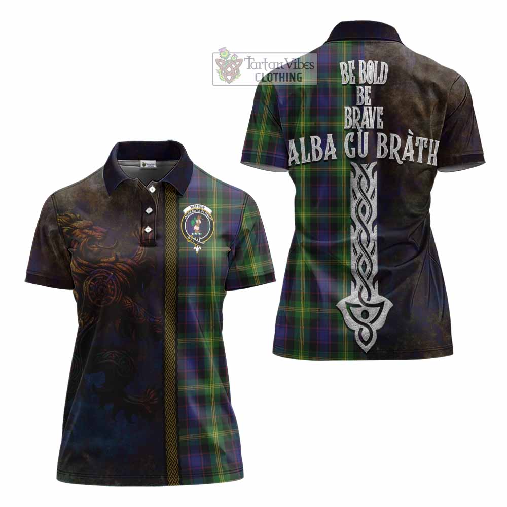 Tartan Vibes Clothing Watson Tartan Family Crest Women's Polo Shirt Alba Gu Brath Be Brave Lion Ancient Style