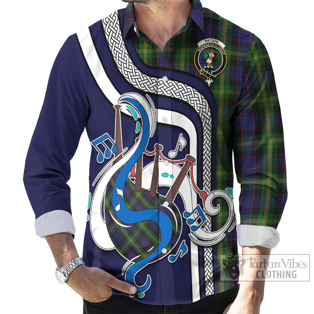 Watson Tartan Long Sleeve Button Shirt with Epic Bagpipe Style - Tartanvibesclothing Shop