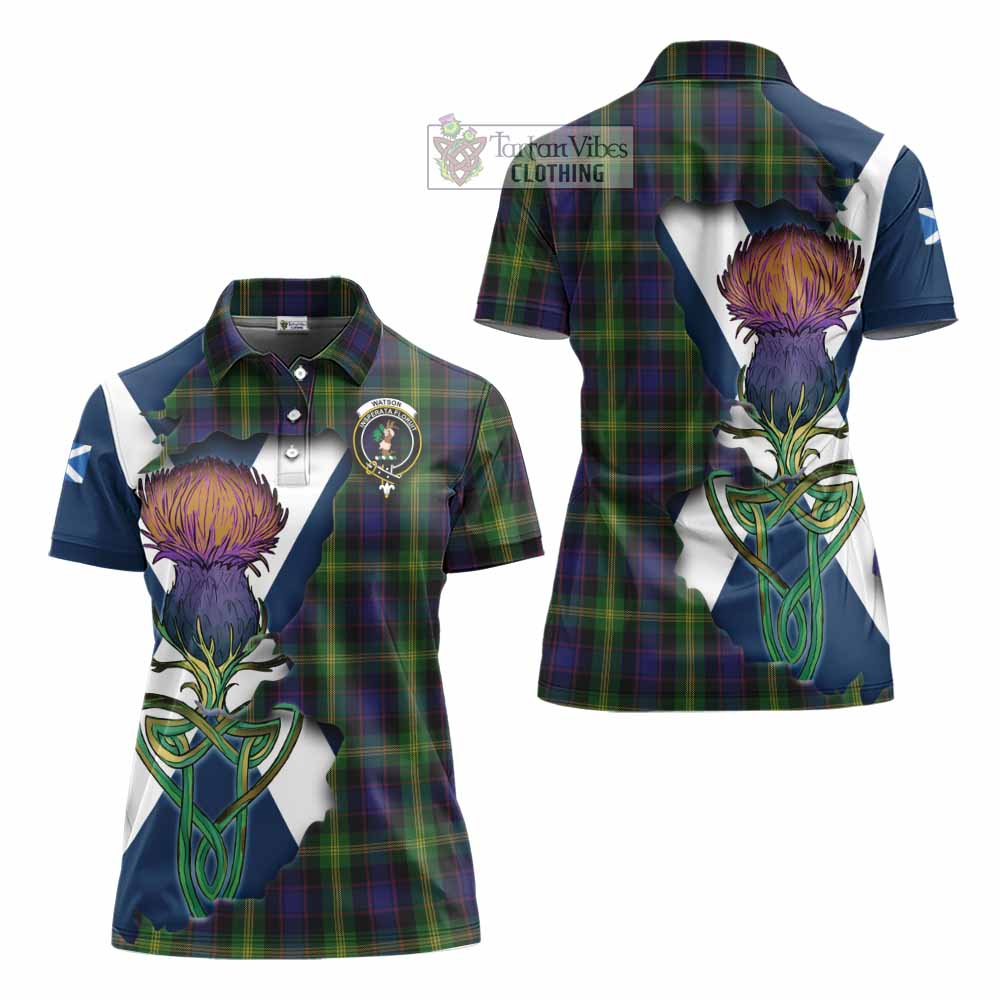 Tartan Vibes Clothing Watson Tartan Family Crest Women's Polo Shirt Scottish Thistle Celtic Inspired