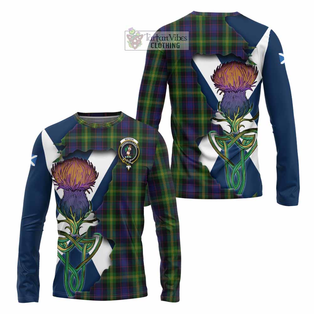 Tartan Vibes Clothing Watson Tartan Family Crest Long Sleeve T-Shirt Scottish Thistle Celtic Inspired