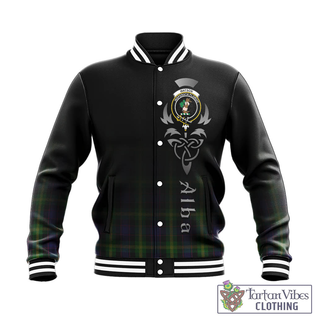 Tartan Vibes Clothing Watson Tartan Baseball Jacket Featuring Alba Gu Brath Family Crest Celtic Inspired