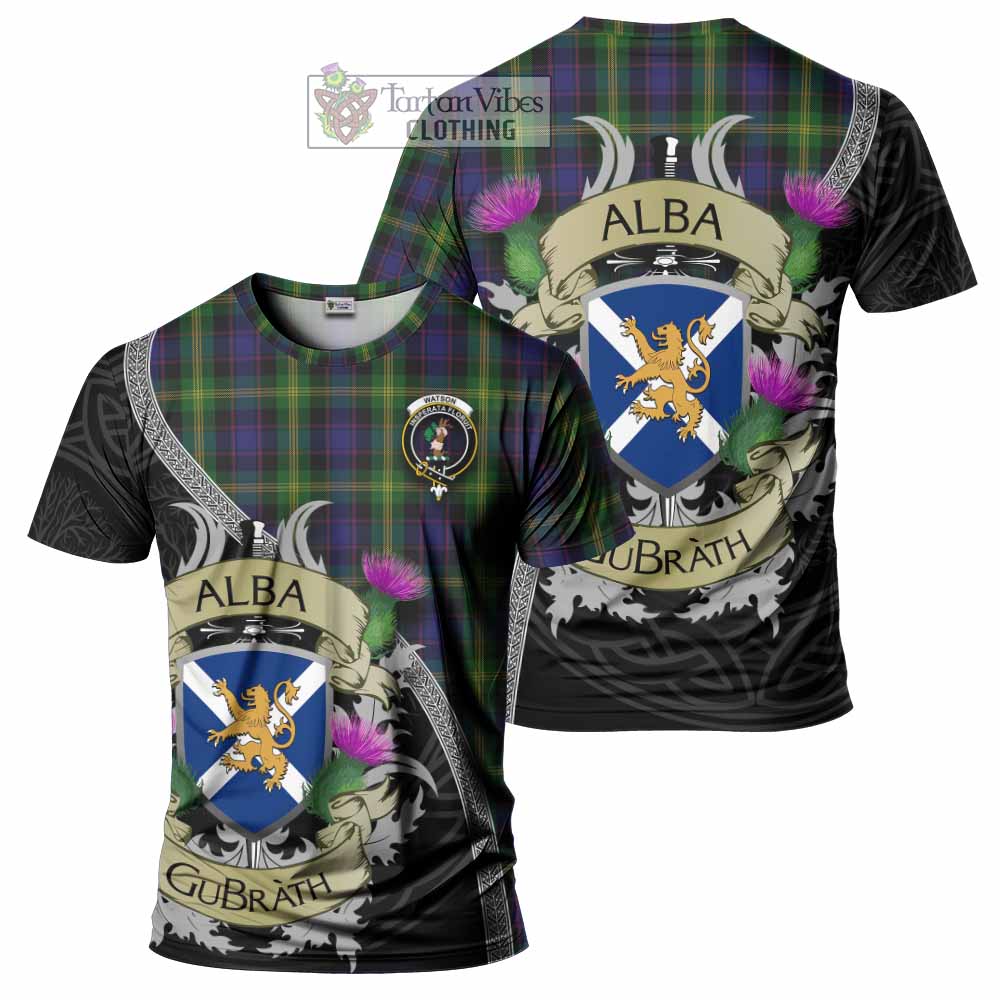 Tartan Vibes Clothing Watson Tartan Family Crest T-Shirt Lion Rampant Royal Thistle Shield Celtic Inspired