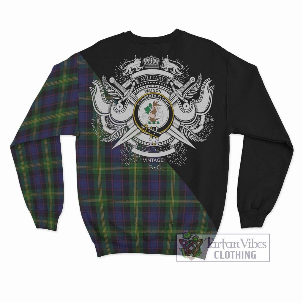 Watson Tartan Sweatshirt with Family Crest and Military Logo Style - Tartanvibesclothing Shop