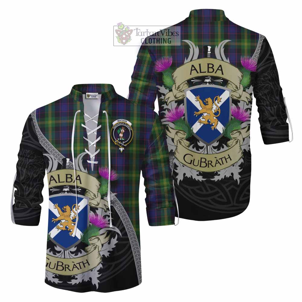 Tartan Vibes Clothing Watson Tartan Family Crest Ghillie Kilt Shirt Lion Rampant Royal Thistle Shield Celtic Inspired