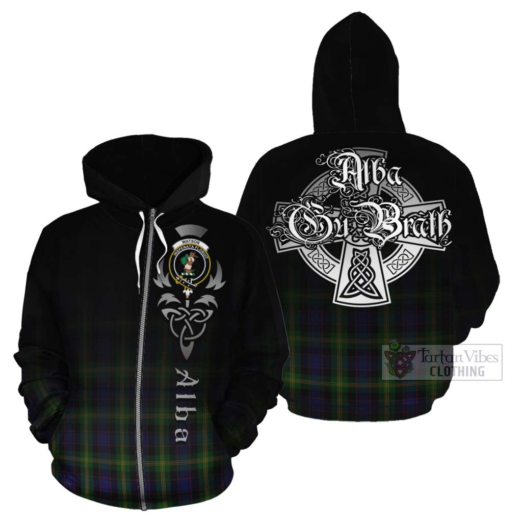 Watson Tartan Cotton Hoodie Featuring Alba Gu Brath Family Crest Celtic Inspired - Tartan Vibes Clothing