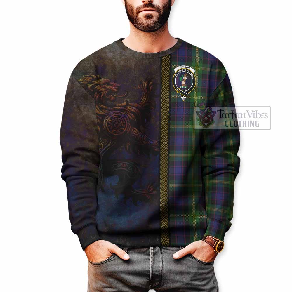 Tartan Vibes Clothing Watson Tartan Family Crest Sweatshirt Alba Gu Brath Be Brave Lion Ancient Style