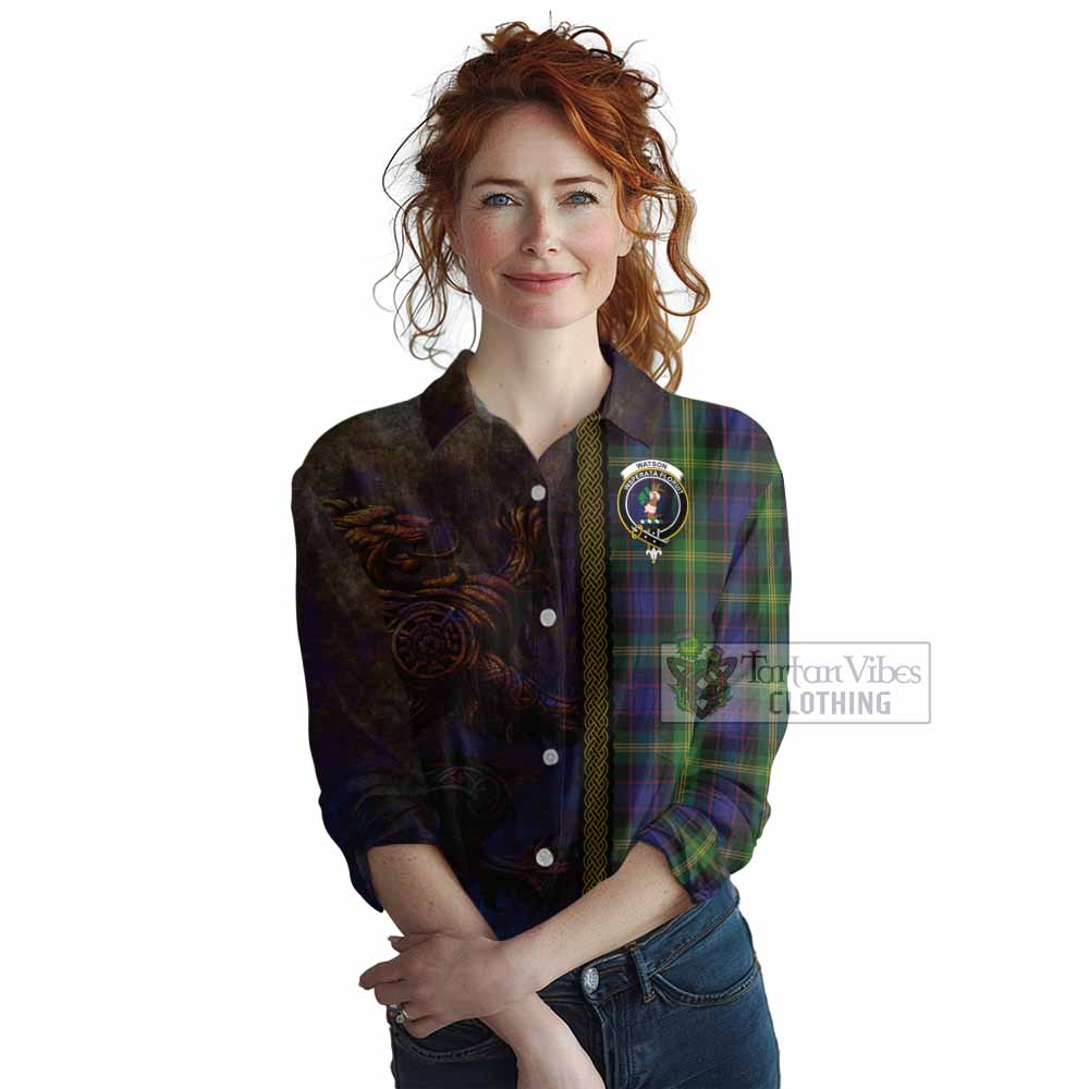 Tartan Vibes Clothing Watson Tartan Family Crest Women's Casual Shirt Alba Gu Brath Be Brave Lion Ancient Style