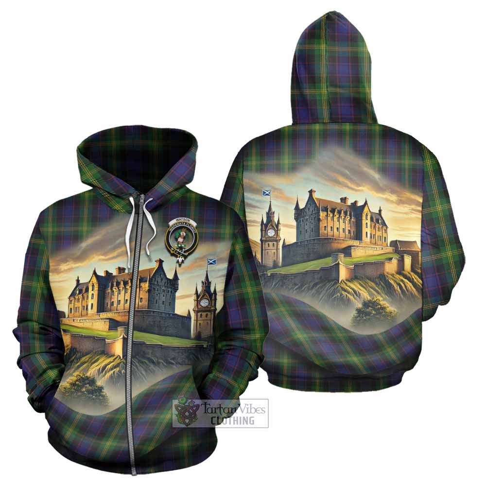 Tartan Vibes Clothing Watson Tartan Family Crest Hoodie with Scottish Ancient Castle Style