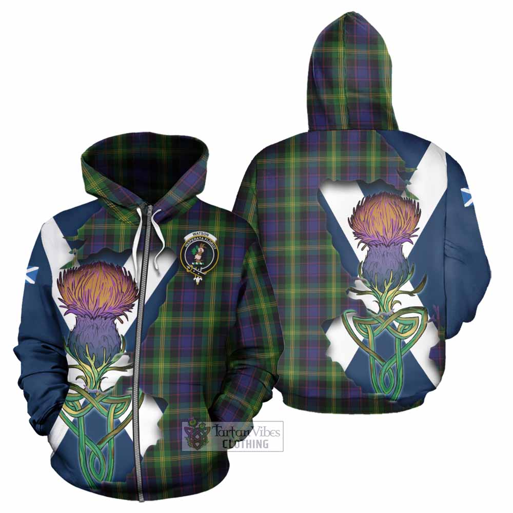 Tartan Vibes Clothing Watson Tartan Family Crest Hoodie Scottish Thistle Celtic Inspired