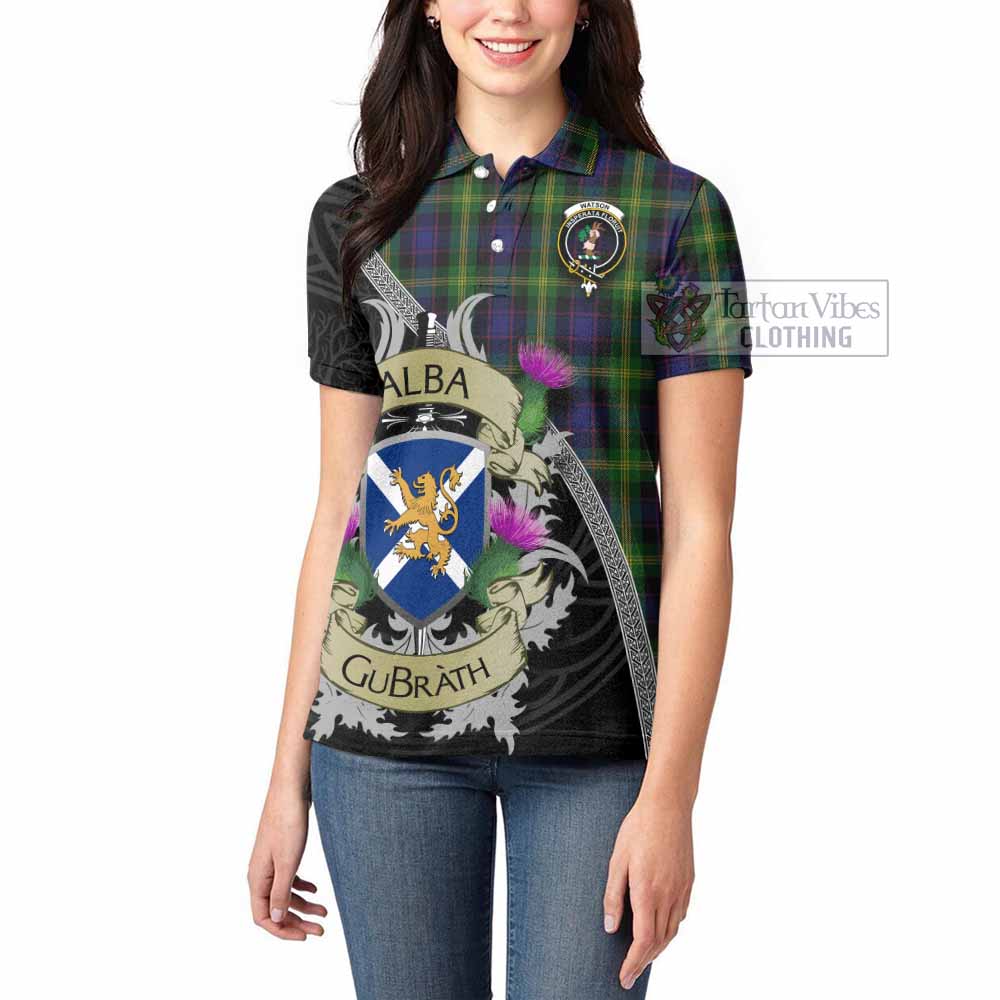 Tartan Vibes Clothing Watson Tartan Family Crest Women's Polo Shirt Lion Rampant Royal Thistle Shield Celtic Inspired
