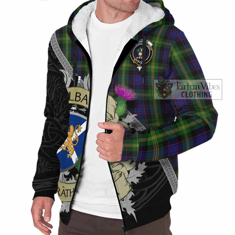Tartan Vibes Clothing Watson Tartan Family Crest Sherpa Hoodie Lion Rampant Royal Thistle Shield Celtic Inspired