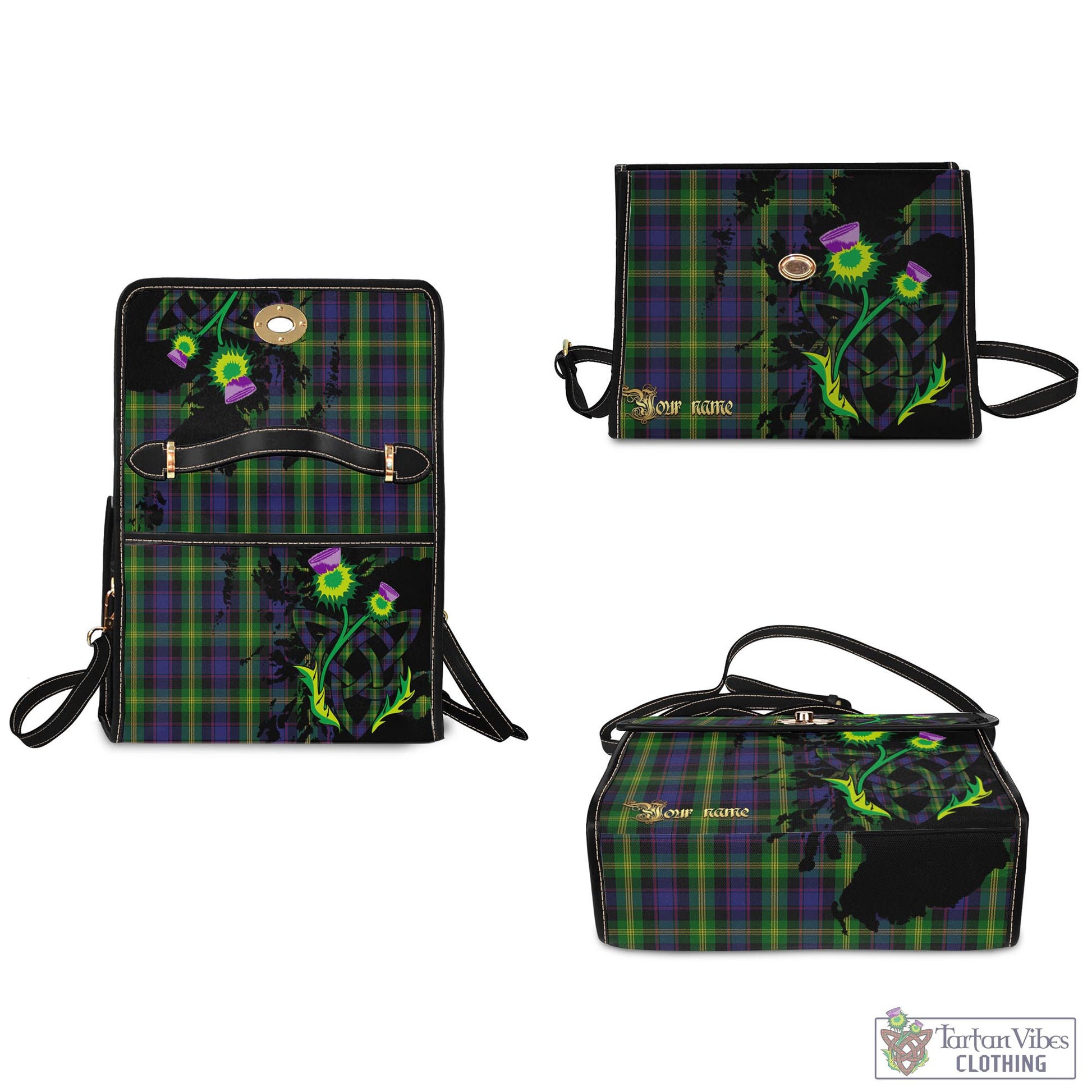 Tartan Vibes Clothing Watson Tartan Waterproof Canvas Bag with Scotland Map and Thistle Celtic Accents