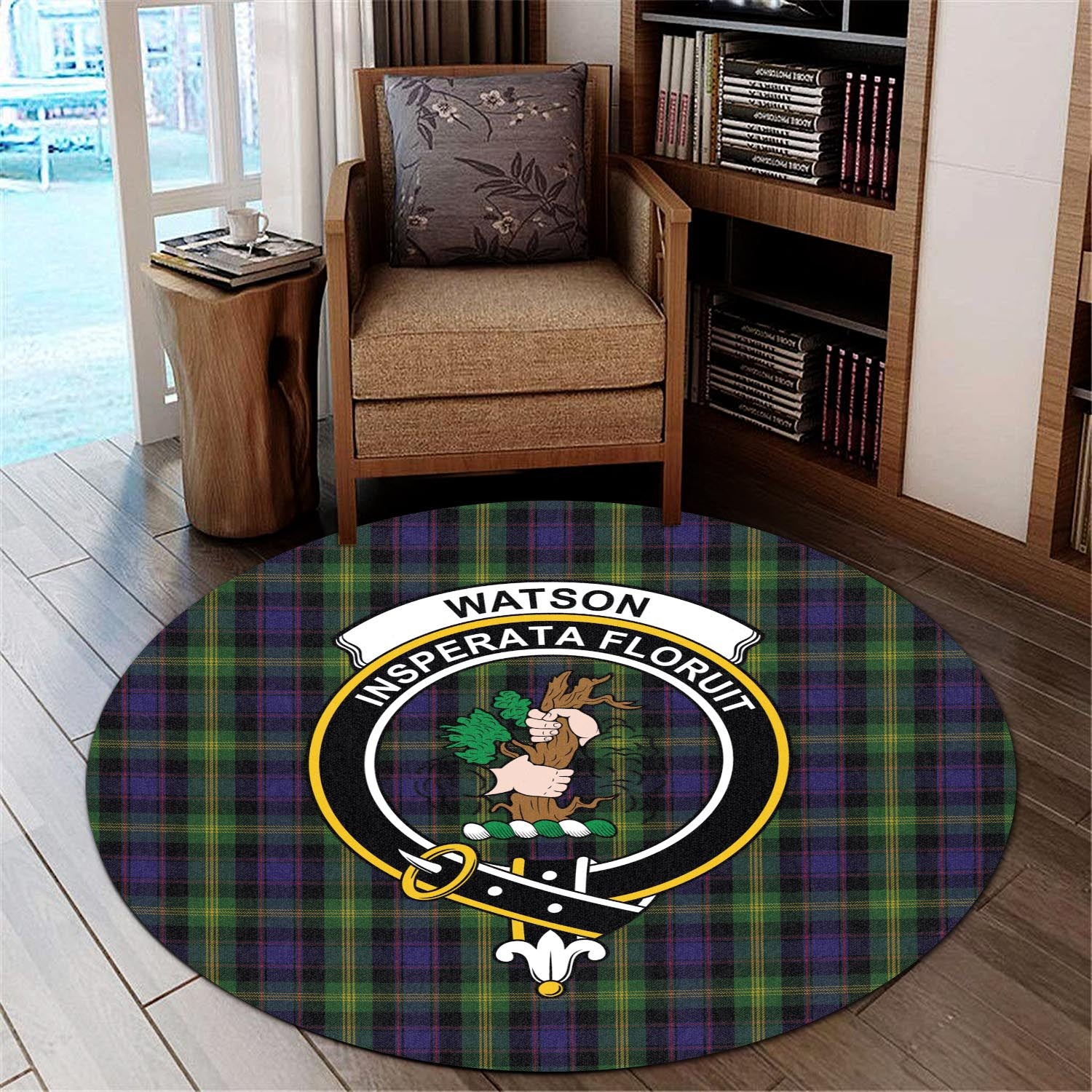watson-tartan-round-rug-with-family-crest