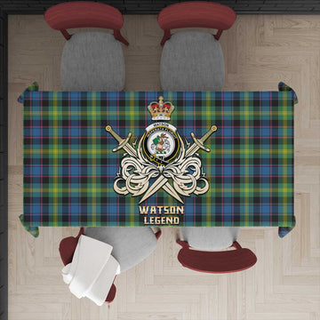 Watson Ancient Tartan Tablecloth with Clan Crest and the Golden Sword of Courageous Legacy
