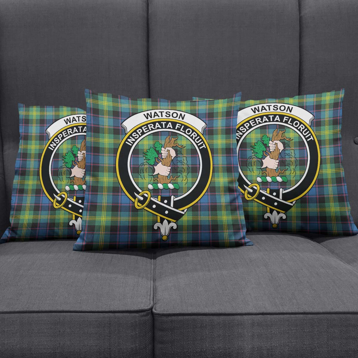 Watson Ancient Tartan Pillow Cover with Family Crest Square Pillow Cover - Tartanvibesclothing