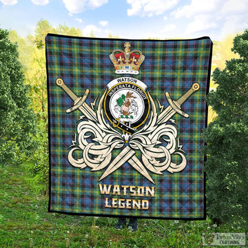 Watson Ancient Tartan Quilt with Clan Crest and the Golden Sword of Courageous Legacy