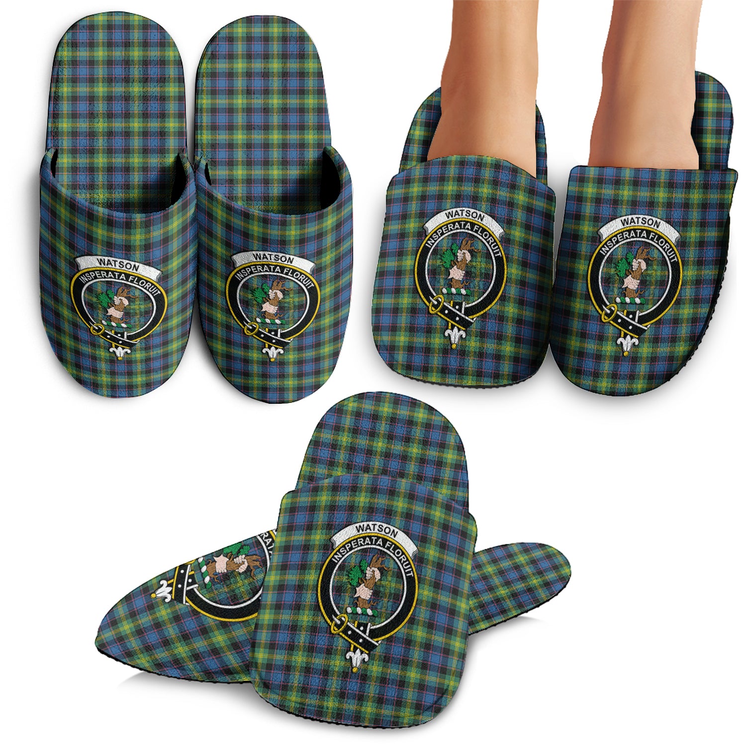 Watson Ancient Tartan Home Slippers with Family Crest - Tartanvibesclothing Shop